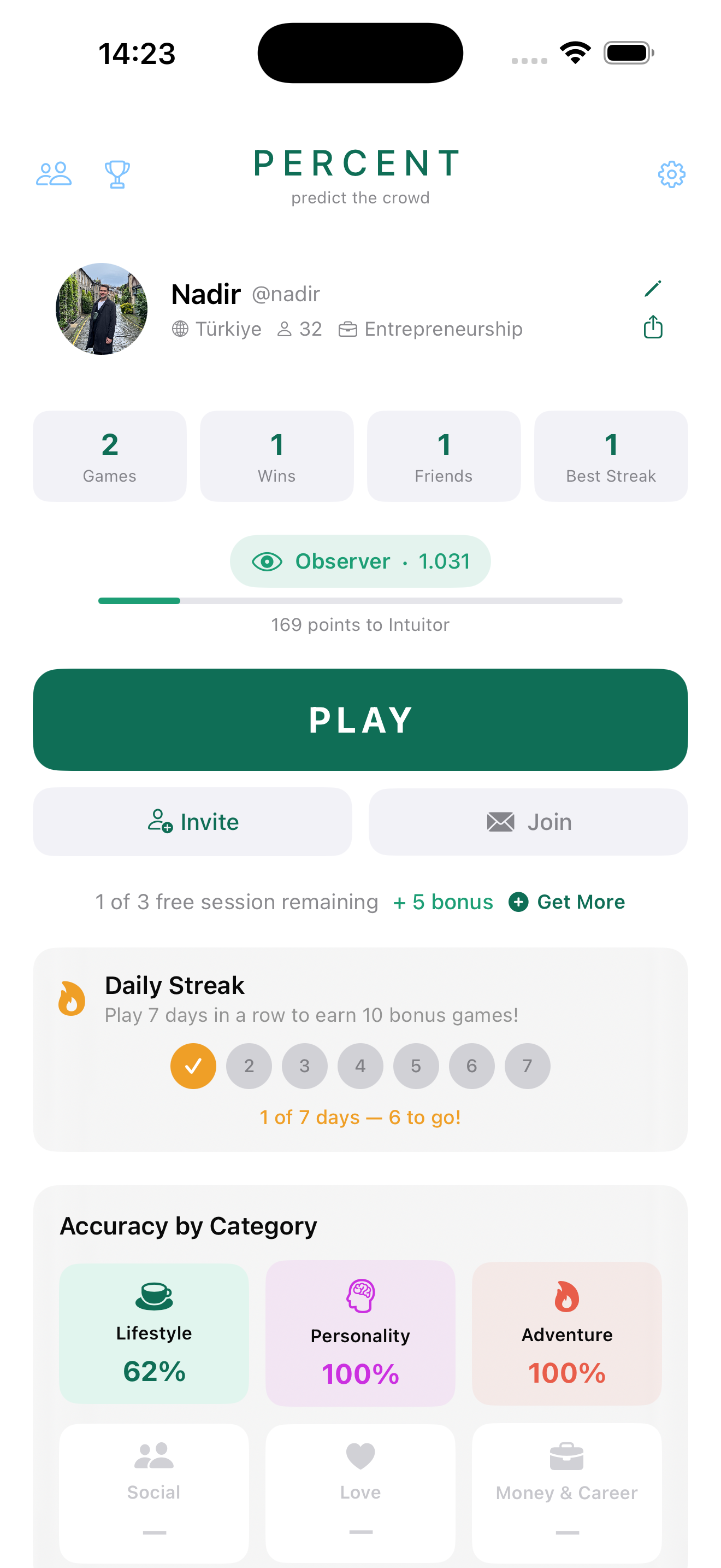 Build your profile and track stats